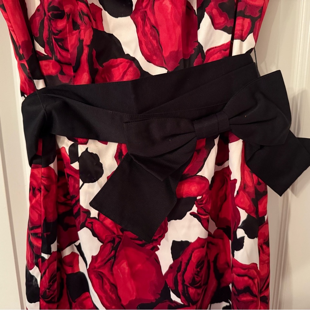 White House Black Market White, Red, and Black Sleeveless Midi Dress With Belt - Picture 3 of 7